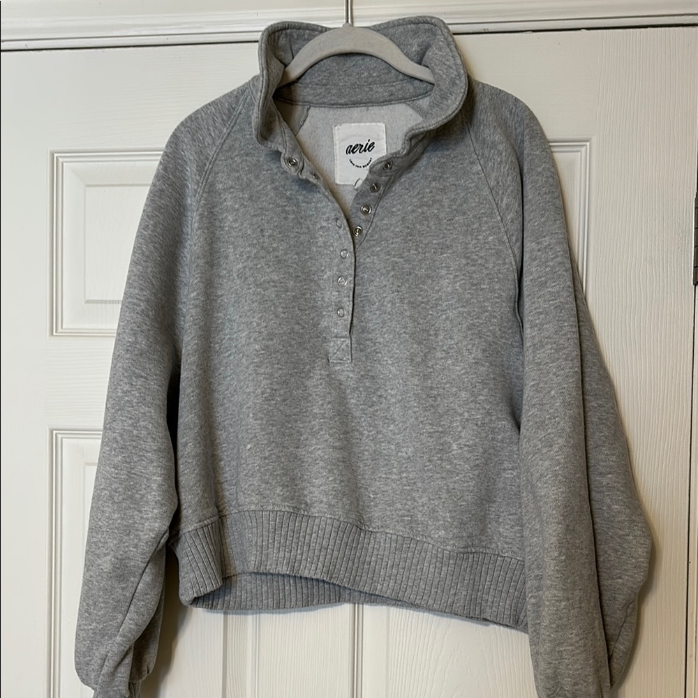 Aerie Heather Gray Button-Up Sweatshirt